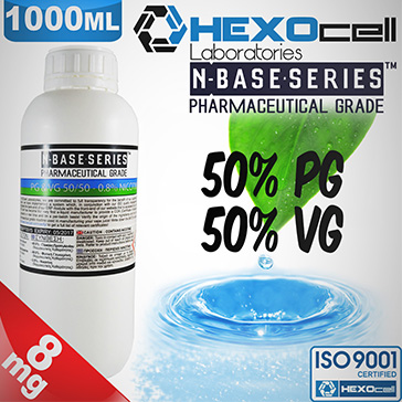 D.I.Y. - 1000ml HEXOcell eLiquid Base (50% PG, 50% VG, 8mg/ml Nicotine)