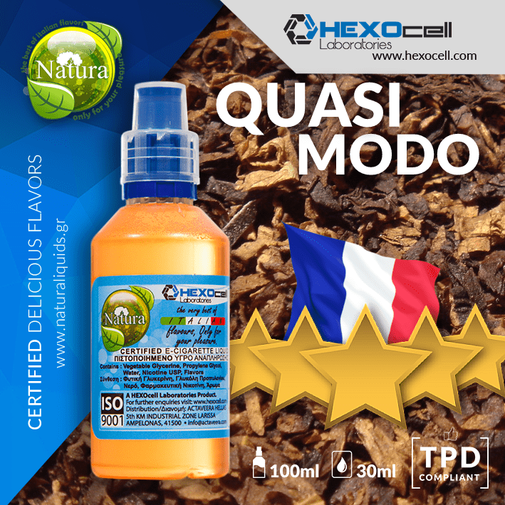 MIX & SHAKE - NATURA 30/60ML - QUASIMODO TOBACCO (ΓΑΛΛΙΚΑ ΤΣΙΓΑΡΑ ΚΟΡΥΦΑΙΑΣ ΠΟΙΟΤΗΤΑΣ)