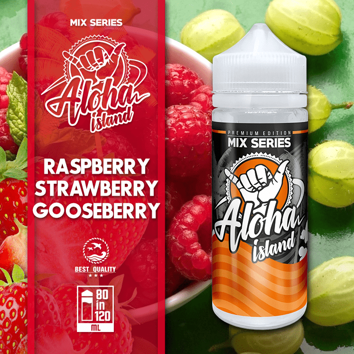 MIX & SHAKE - ALOHA ISLAND 80/120ML RASPBERRY STRAWBERRY SOUR GOOSEBERRY * TPD *