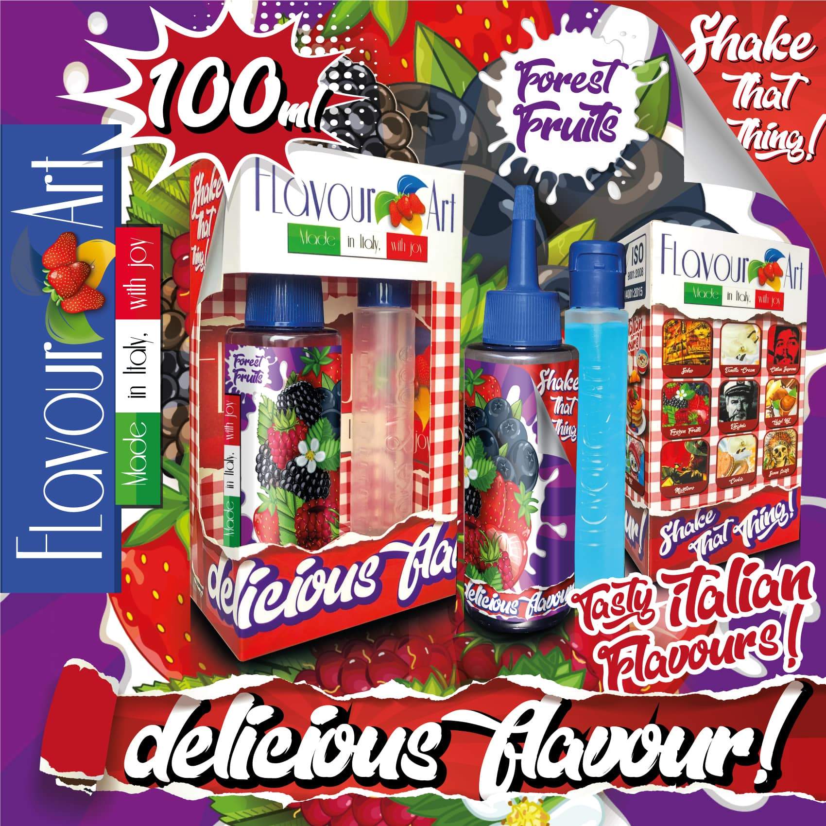 MIX & SHAKE - FLAVOURART ITALY 60/100ML - FOREST FRUITS (ΜΥΡΤΙΛΟ, ΦΡΑΓΚΟΣΤΑΦΥΛΟ, ΣΜΕΟΥΡΟ, ΦΡΑΟΥΛΑ, ΒΑΤΟΜΟΥΡΟ)