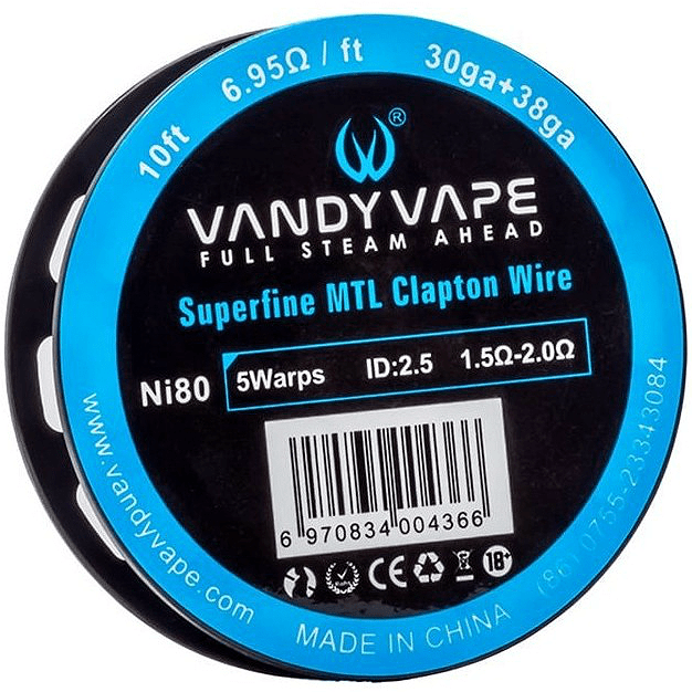 ΑΤΜΟΠΟΙΗΤΗΣ - ΣΥΡΜΑ VANDY VAPE SUPERFINE MTL CLAPTON WIRE Ni80 2.5mm ( 30GA + 38GA )( 1.5-2.0 ohm ) - 3M εικόνα 1