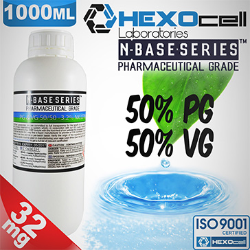 D.I.Y. - 1000ml HEXOcell eLiquid Base (50% PG, 50% VG, 32mg/ml Nicotine)