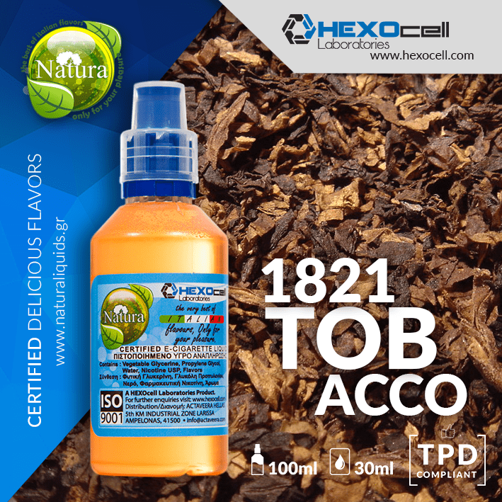 MIX & SHAKE - NATURA 30/60ML - 1821 TOBACCO (ΕΛΛΗΝΙΚΑ ΑΥΘΕΝΤΙΚΑ ΚΑΠΝΑ)