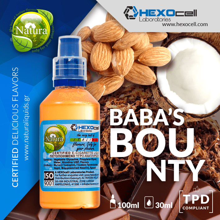 MIX & SHAKE - NATURA 30/60ML - BABA'S BOUNTY (ΑΠΑΛΟΣ ΚΑΠΝΟΣ, ΚΑΡΥΔΑ, ΠΑΓΩΤΟ ΜΠΑΝΑΝΑ, ΚΑΡΑΜΕΛΑ, ΦΟΥΝΤΟΥΚΙ & ΒΑΝΙΛΙΑ)