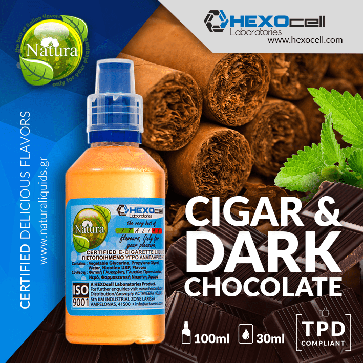 MIX & SHAKE - NATURA 30/60ML - CIGAR & DARK CHOCOLATE (ΠΟΥΡΟ & ΜΑΥΡΗ ΣΟΚΟΛΑΤΑ)