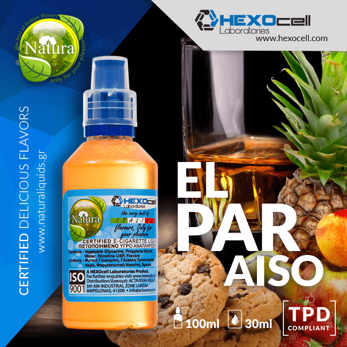 MIX & SHAKE - NATURA 30/60ML - EL PARAISO (ΚΛΑΣΙΚΑ ΚΑΙ ΕΞΩΤΙΚΑ ΦΡΟΥΤΑ, ΜΠΙΣΚΟΤΑ ΜΕ ΣΟΚΟΛΑΤΑ & ΡΟΥΜΙ)