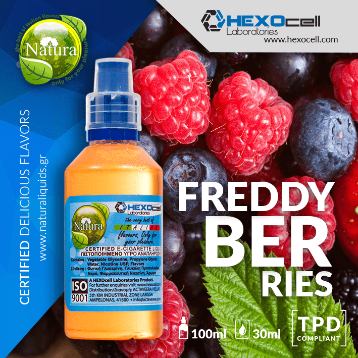 MIX & SHAKE - NATURA 30/60ML - FREDDY BERRIES (ΚΛΑΣΙΚΑ ΚΑΙ ΣΠΑΝΙΑ ΜΟΥΡΑ ΜΕ ΜΕΝΤΑ)