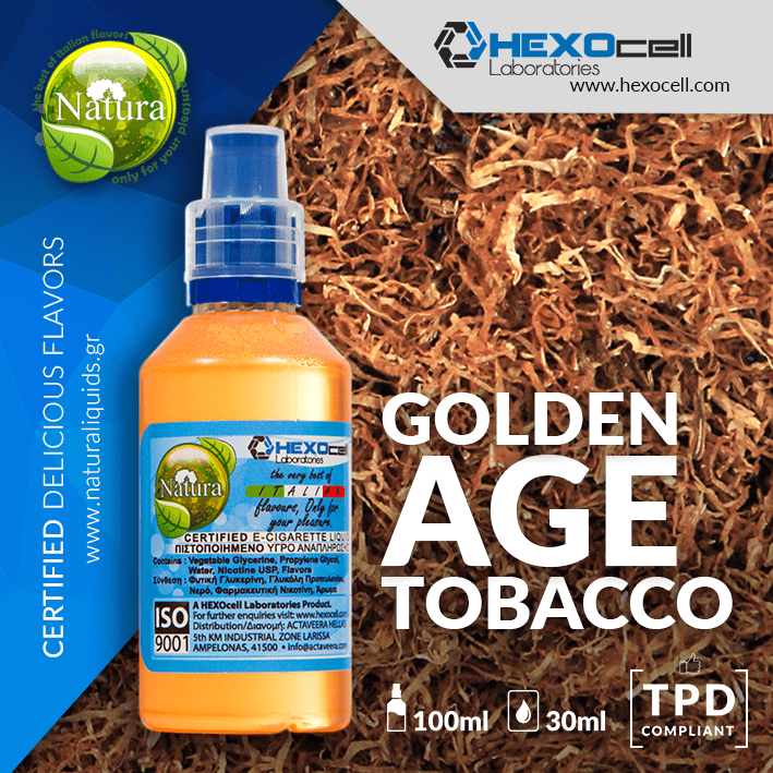 MIX & SHAKE - NATURA 30/60ML - GOLDEN AGE TOBACCO (ΜΙΓΜΑ ΚΑΠΝΟΥ ΒΙΡΤΖΙΝΙΑ & ΠΕΡΙΚ ΜΕ ΕΠΕΞΕΡΓΑΣΙΑ ΚΑΒΕΝΤΙΣ)