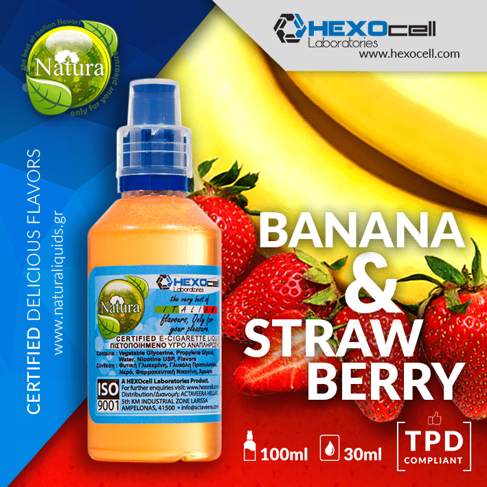 MIX & SHAKE - NATURA 30/60ML - ICE BANANA & STRAWBERRY (ΜΠΑΝΑΝΑ, ΦΡΑΟΥΛΑ & ΜΕΝΘΟΛΗ)