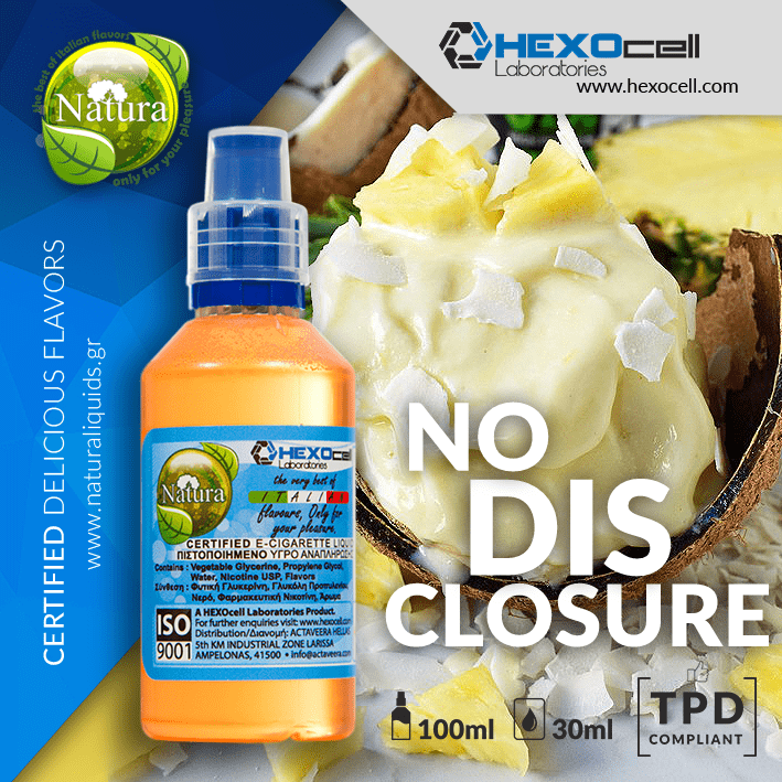 MIX & SHAKE - NATURA 30/60ML - NO DISCLOSURE (ΑΝΑΝΑΣ, ΜΠΙΣΚΟΤΑ ΣΟΚΟΛΑΤΑΣ, ΠΑΓΩΤΟ ΒΑΝΙΛΙΑ & ΚΑΡΥΔΑ)