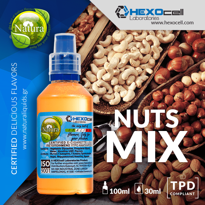 MIX & SHAKE - NATURA 30/60ML - NUTS MIX (ΜΑΚΑΝΤΕΜΙΑ, ΦΟΥΝΤΟΥΚΙ, ΚΕΛΥΦΩΤΟ ΦΙΣΤΙΚΙ, ΠΕΚΑΝ, ΦΙΣΤΙΚΙ, ΑΜΥΓΔΑΛΟ, ΚΑΣΙΟΥΣ & ΚΑΡΥΔΙ)