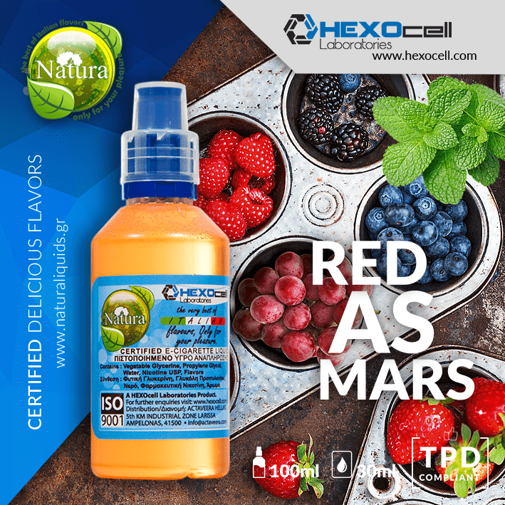 MIX & SHAKE - NATURA 30/60ML - RED AS MARS (ΣΤΑΦΥΛΙΑ, ΜΟΥΡΑ, ΜΕΝΤΑ & ΓΛΥΚΑΝΙΣΟΣ)