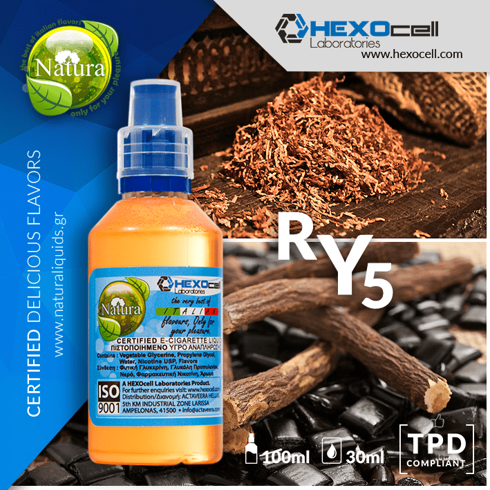 MIX & SHAKE - NATURA 30/60ML - RY5 TOBACCO (ΚΑΠΝΟΣ, ΒΑΝΙΛΙΑ, ΚΑΡΑΜΕΛΑ & ΚΑΒΟΥΡΔΙΣΜΕΝΟΙ ΞΗΡΟΙ ΚΑΡΠΟΙ)