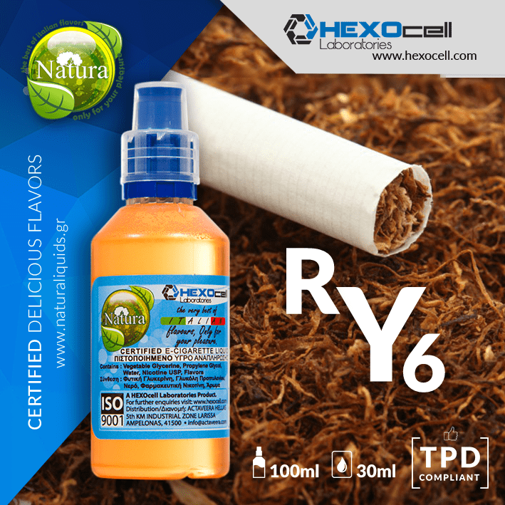 MIX & SHAKE - NATURA 30/60ML - RY6 TOBACCO (ΚΑΠΝΟΣ, ΔΙΠΛΗ ΒΑΝΙΛΙΑ, ΔΙΠΛΗ ΚΑΡΑΜΕΛΑ & ΞΗΡΟΙ ΚΑΡΠΟΙ)