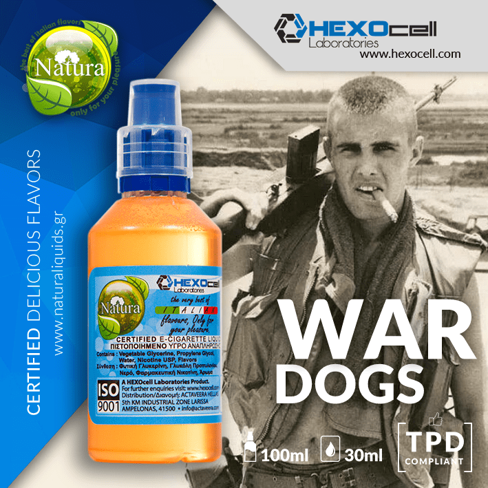 MIX & SHAKE - NATURA 30/60ML - WAR DOGS (ΑΠΑΛΟΣ ΚΑΙ ΓΛΥΚΟΣ ΚΑΠΝΟΣ ΜΕ ΦΥΣΙΚΑ ΚΑΠΝΙΚΑ ΣΑΚΧΑΡΑ)