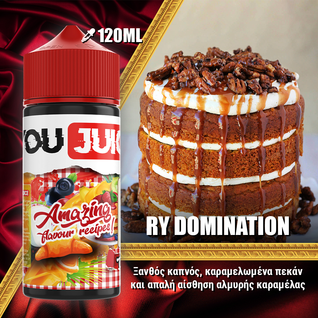 MIX & SHAKE - YOUJUICE 60/120ML - RY DOMINATION ( ΞΑΝΘΟΣ ΚΑΠΝΟΣ, ΚΑΡΑΜΕΛΩΜΕΝΑ ΠΕΚΑΝ, ΑΛΜΥΡΗ ΚΑΡΑΜΕΛΑ & ΚΡΕΜΑ ΦΥΣΤΙΚΙΟΥ )															