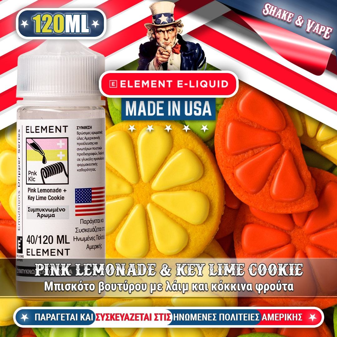 MIX & SHAKE - ELEMENT 40/120ML PINK LEMONADE & KEY LIME COOKIE (ΜΠΙΣΚΟΤΟ ΒΟΥΤΥΡΟΥ ΜΕ ΛΑΙΜ/ΚΟΚΚΙΝΑ ΦΡΟΥΤΑ) * TPD *