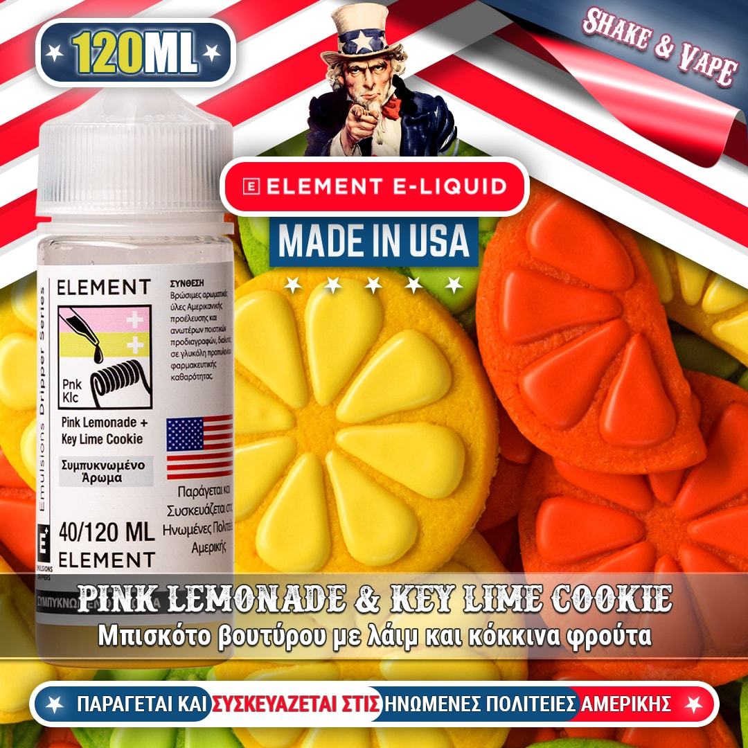 MIX & SHAKE - ELEMENT 40/120ML PINK LEMONADE & KEY LIME COOKIE (ΜΠΙΣΚΟΤΟ ΒΟΥΤΥΡΟΥ ΜΕ ΛΑΙΜ/ΚΟΚΚΙΝΑ ΦΡΟΥΤΑ) * TPD *