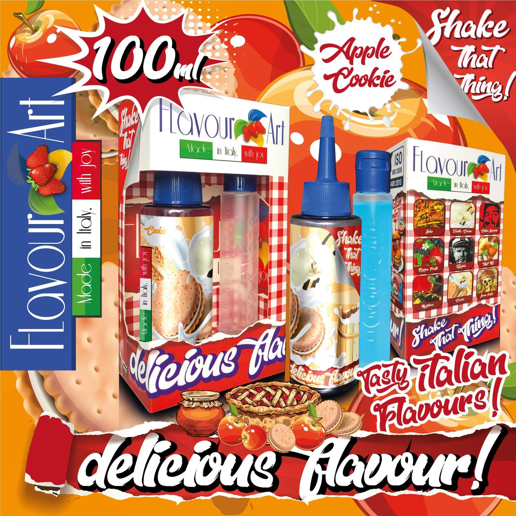 MIX & SHAKE - FLAVOURART ITALY 60/100ML - COOKIE APPLE (ΜΗΛΟ & ΣΠΙΤΙΚΑ ΜΠΙΣΚΟΤΑ)