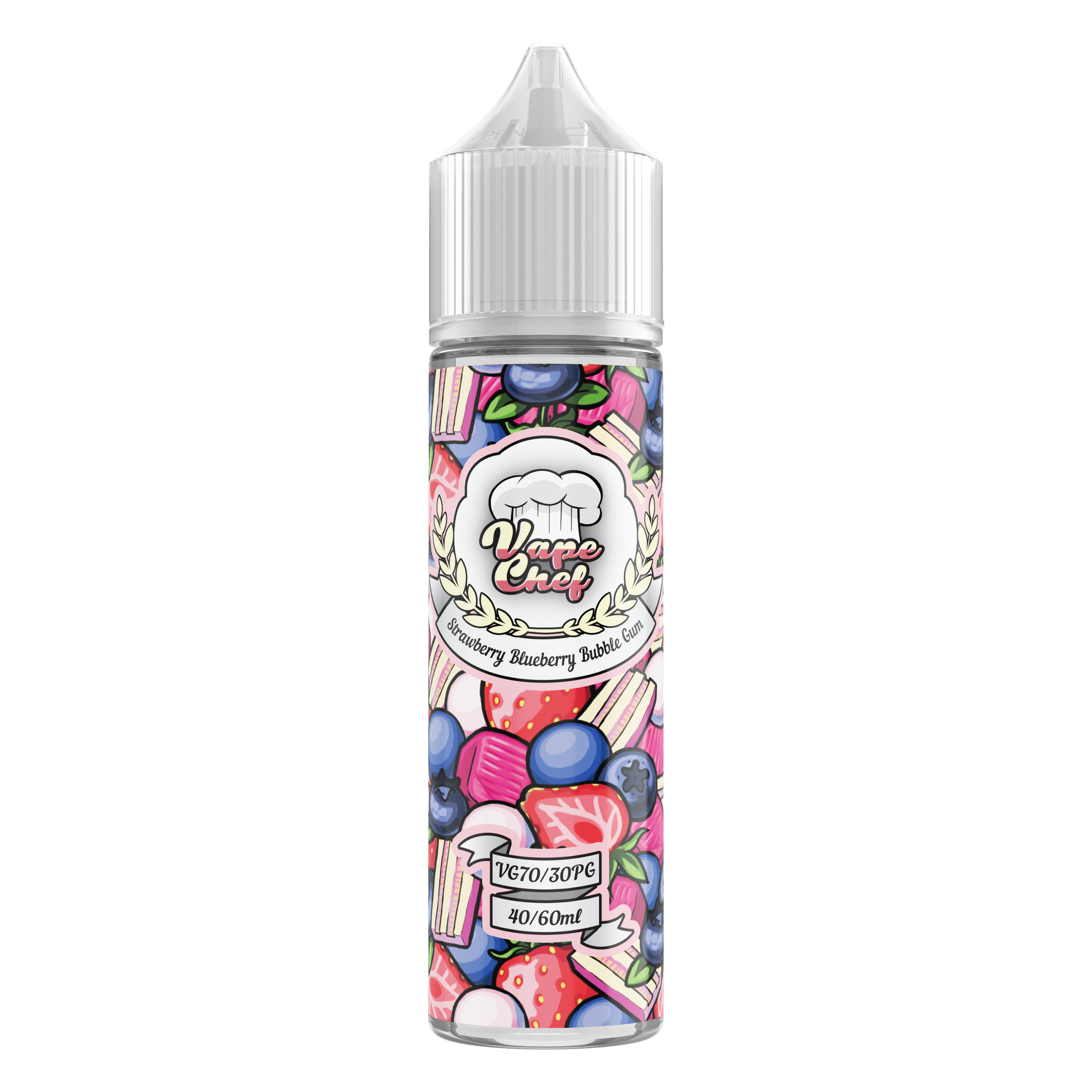 MIX & SHAKE - VAPE CHEF 40/60ML BLUEBERRY STRAWBERRY BUBBLEGUM * TPD *