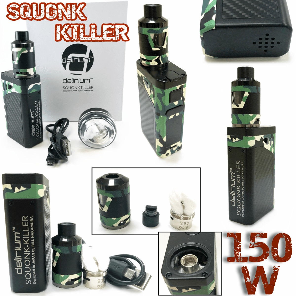 ΚΑΣΕΤΙΝΑ - DELIRIUM SQUONK KILLER 150W 2600mA TC + 5ML SQUONK KILLER RTA ( CAMO )